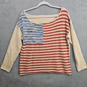 American Flag Knit Sweater USA Patriotic Cottagecore Americana Coastal M/L